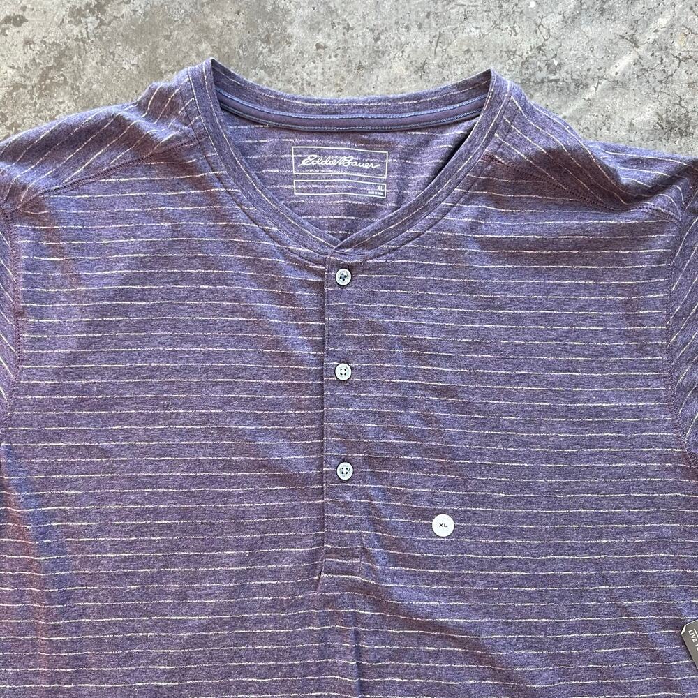 Eddie Bauer Men's XL Slub Jersey Henley Shirt Grape Purple Striped NWOT - Picture 2 of 8